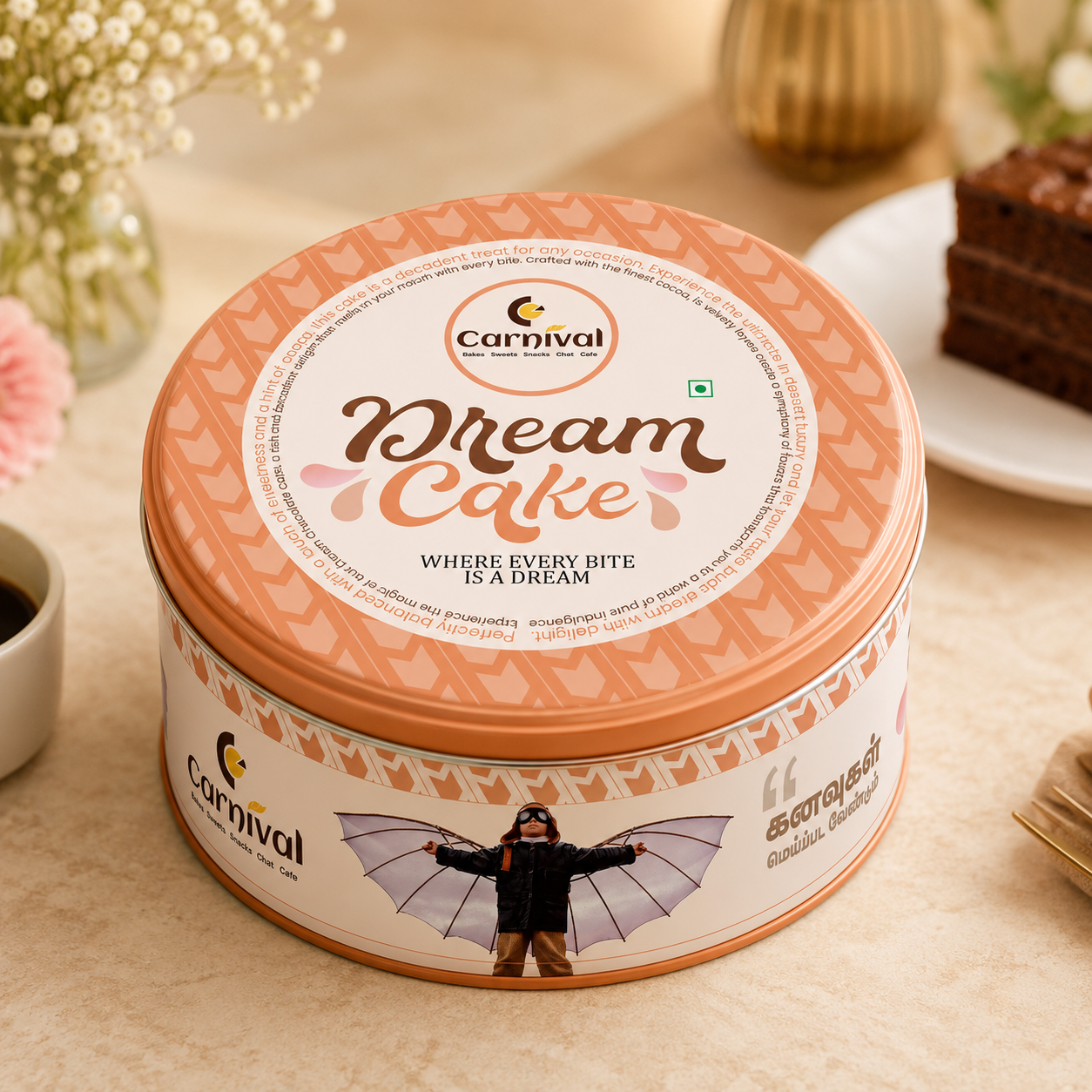 Carnival Bakery Dream Cake premium round tin box packaging design